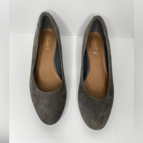 CLARKS NORDSTROM 7 Vendra Bloom Grey Suede Wedge Shoes - Picture 4 of 13
